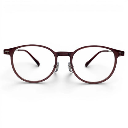 Hyung 1602 round titanium ultem prescription eyeglasses in brown, front view