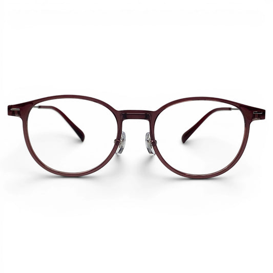 Hyung 1602 round titanium ultem prescription eyeglasses in brown, front view