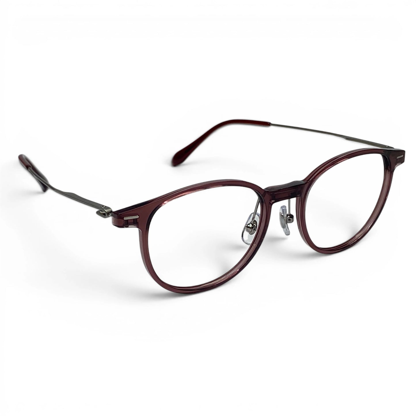 Hyung 1602 round titanium ultem prescription eyeglasses, close-up of hinge detail