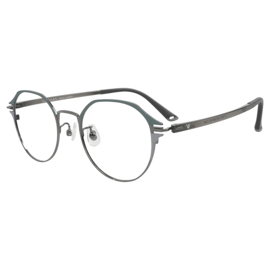 Jeju 2033 panto metal glasses, side view of S-shaped nose pad arms with clear adjustable nose pads