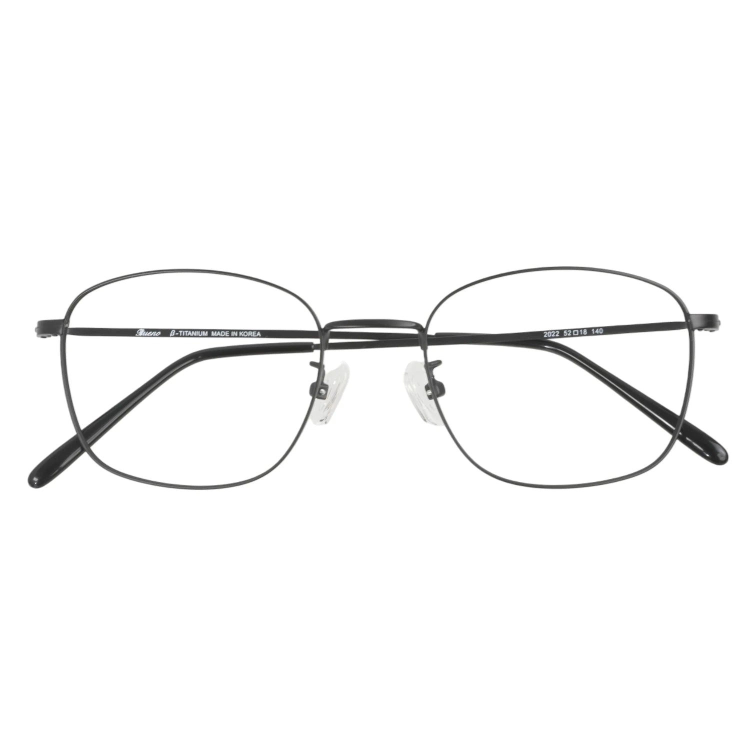 Jindo 101 square titanium prescription eyeglasses, folded view of slim frame