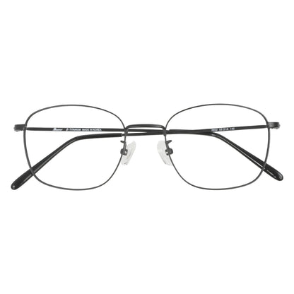 Jindo 101 square titanium prescription eyeglasses, folded view of slim frame