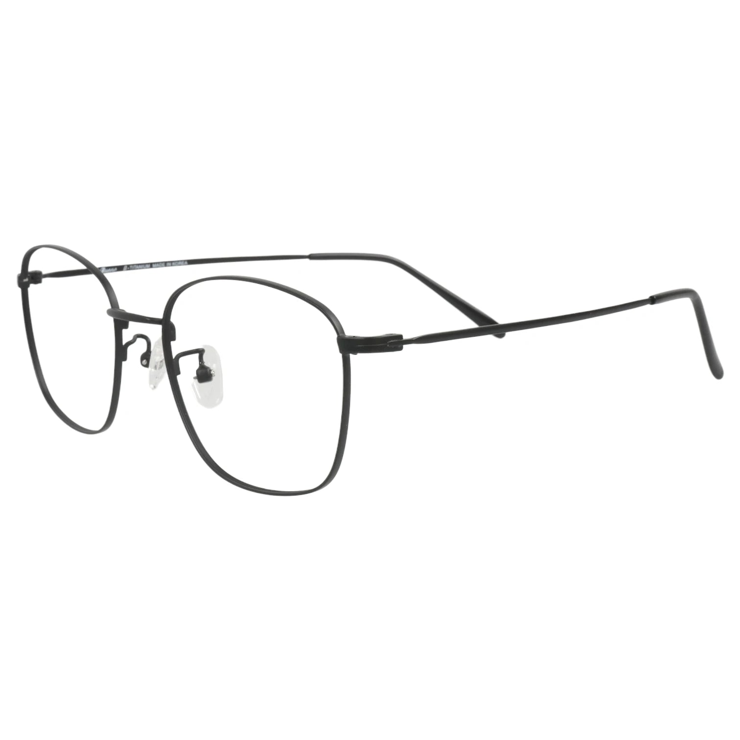 Jindo 101 square titanium prescription eyeglasses, side view with adjustable nose pads