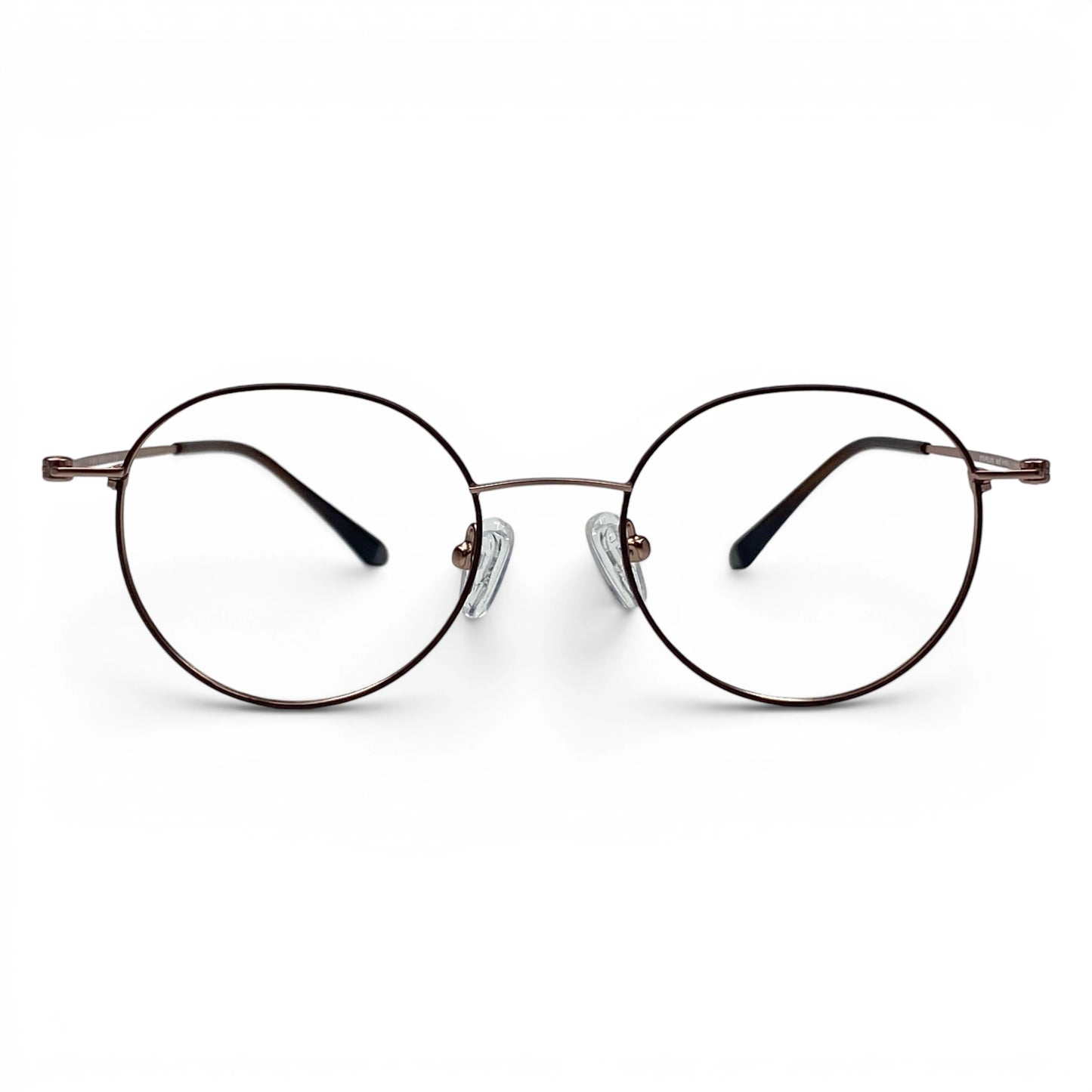 Josun 3000 round titanium prescription eyeglasses in brown and gold, front view