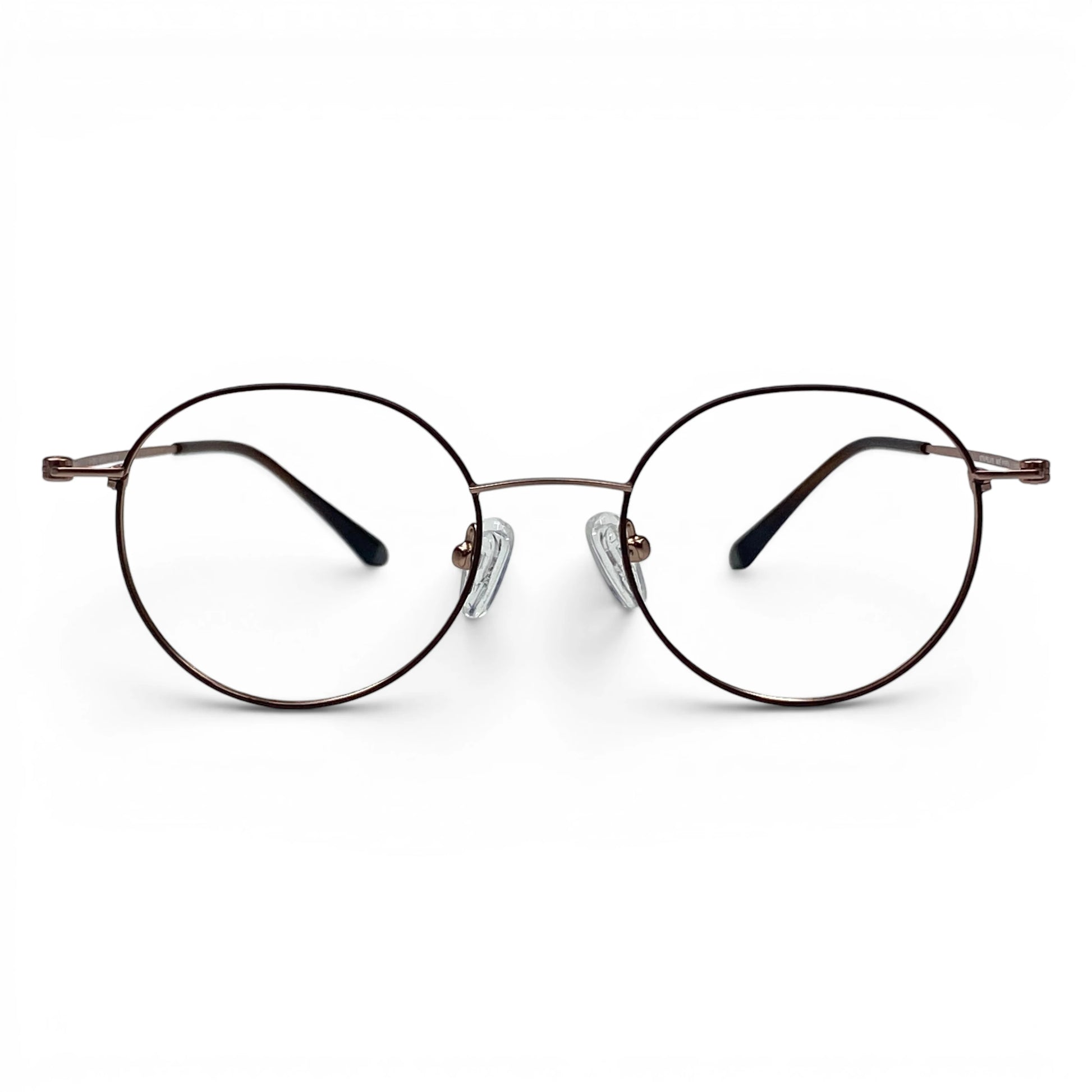 Josun 3000 round titanium prescription eyeglasses in brown and gold, front view