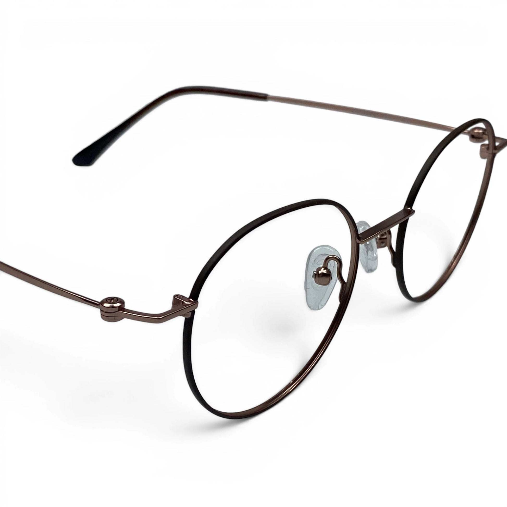 Josun 3000 round titanium prescription eyeglasses, close-up of secure hinge 