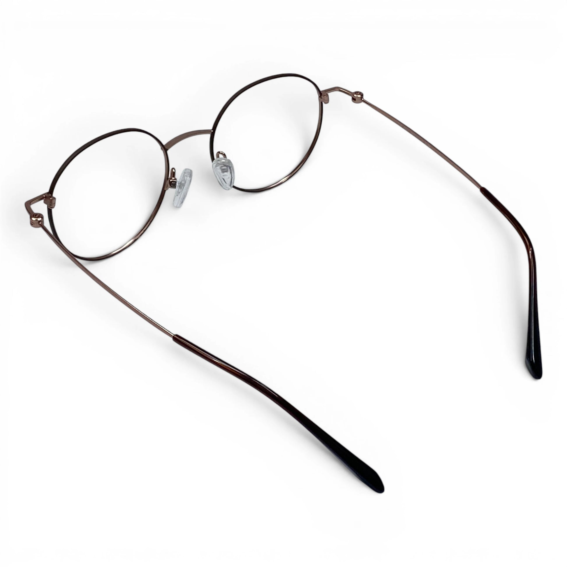 Josun 3000 round titanium prescription eyeglasses, back view with nonslip temple tips