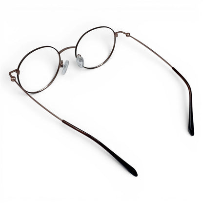 Josun 3000 round titanium prescription eyeglasses, back view with nonslip temple tips