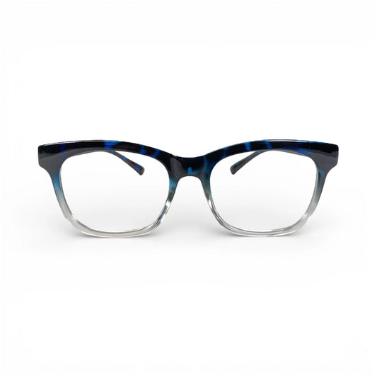 Marvel 603 square TR90 plastic prescription eyeglasses in black and blue tortoiseshell, front view