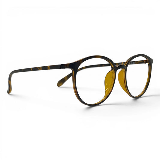 Momo 694 round TR90 plastic prescription eyeglasses, side view with integrated nose pads