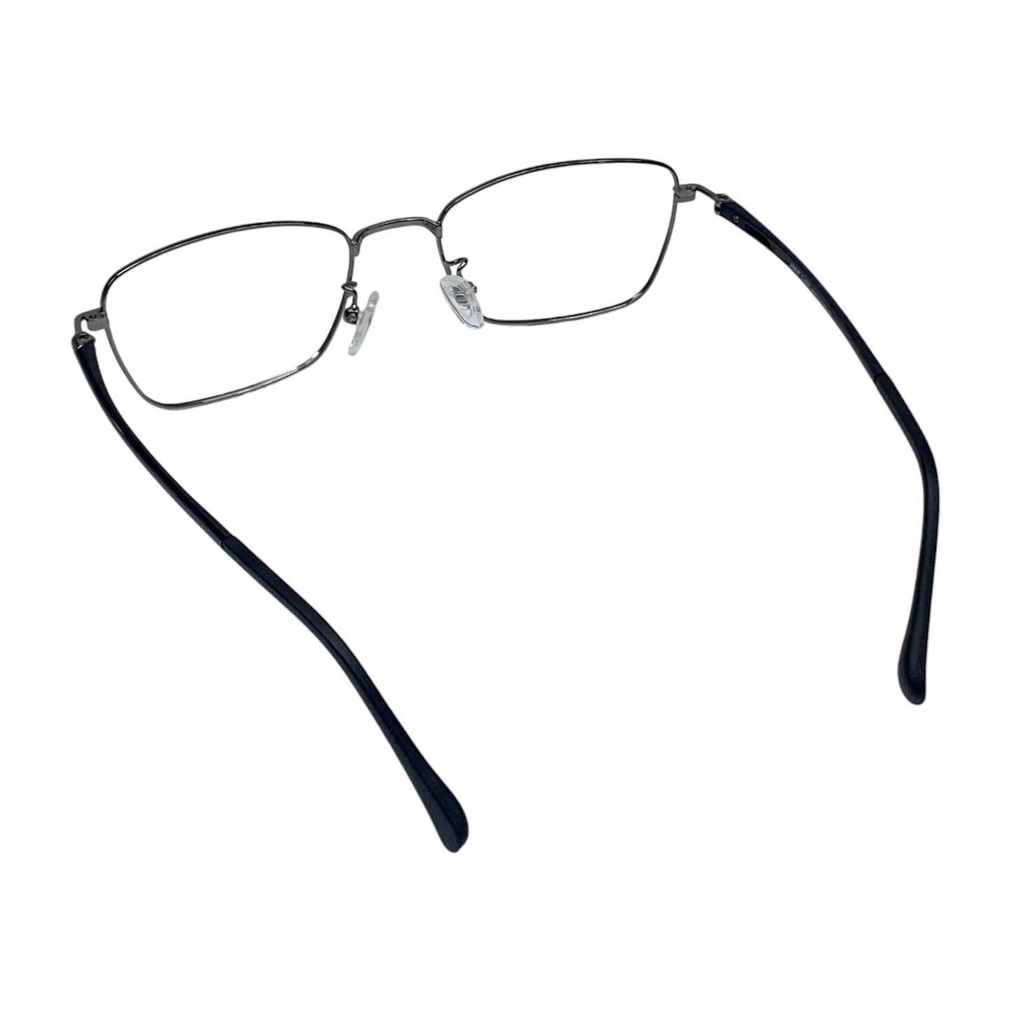 Naru 3014 rectangle stainless steel prescription eyeglasses, back view showing ultem temples