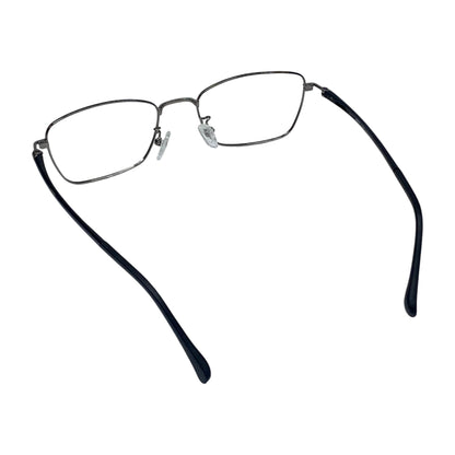 Naru 3014 rectangle stainless steel prescription eyeglasses, back view showing ultem temples