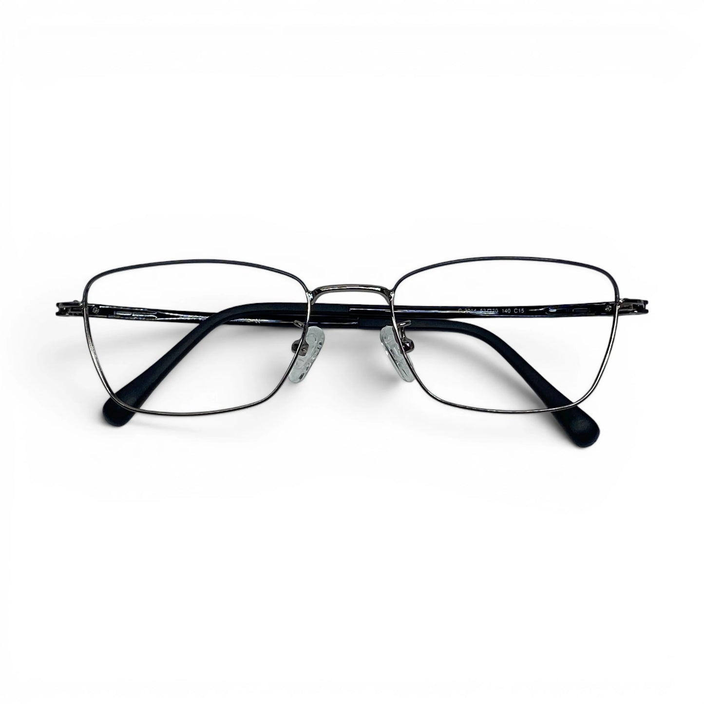 Naru 3014 rectangle metal prescription eyeglasses in silver, folded front view