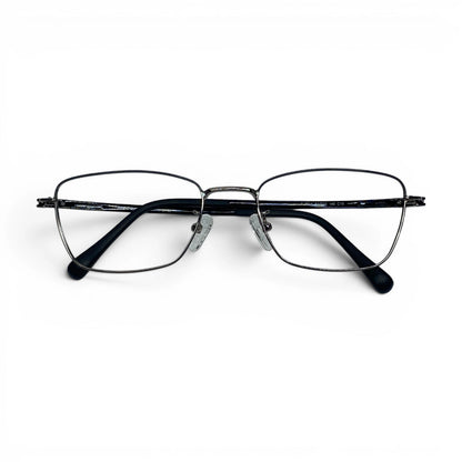 Naru 3014 rectangle metal prescription eyeglasses in silver, folded front view