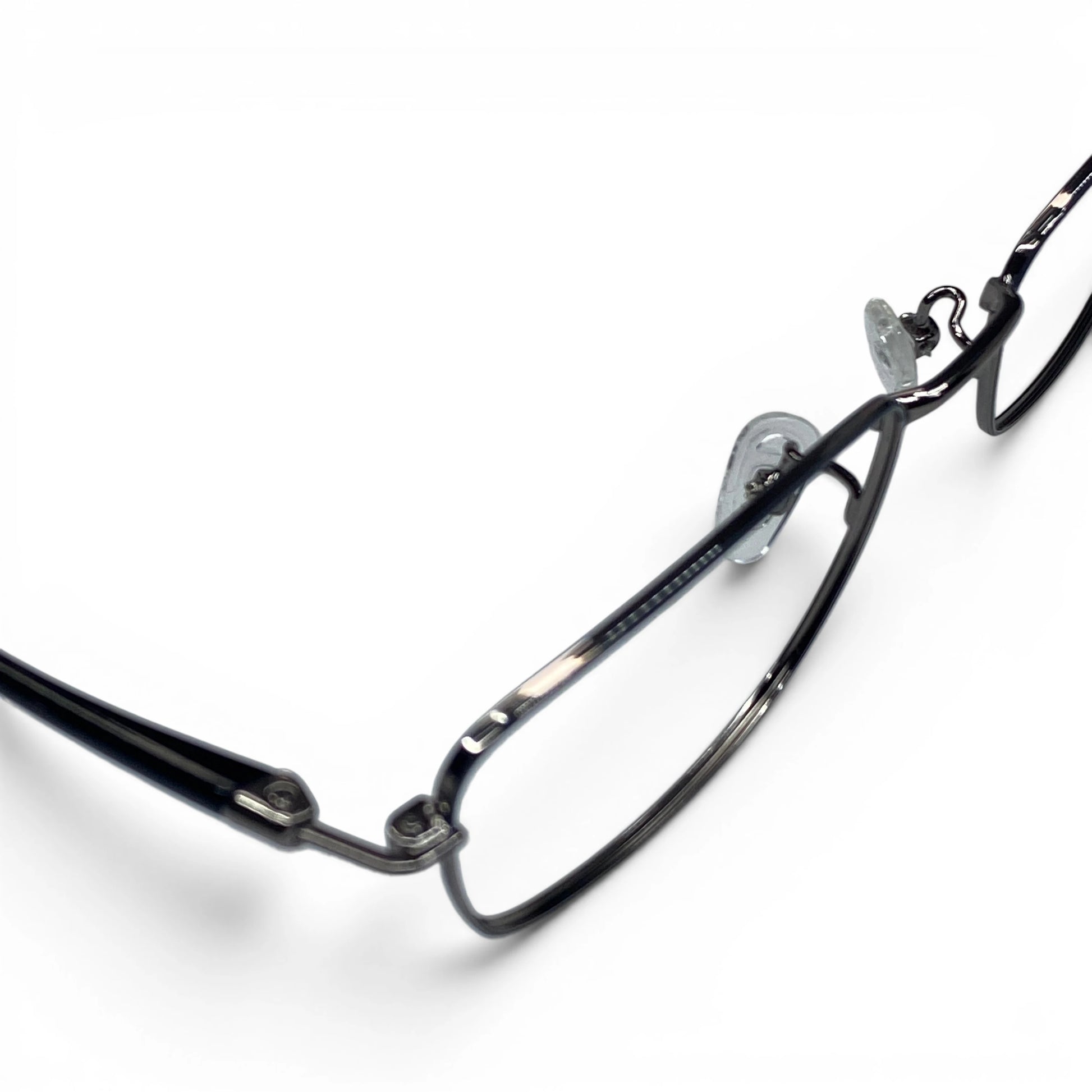 Naru 3014 rectangle metal prescription eyeglasses, close-up of hinge detail