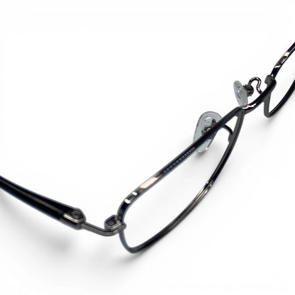 Naru 3014 rectangle metal prescription eyeglasses, close-up of hinge detail