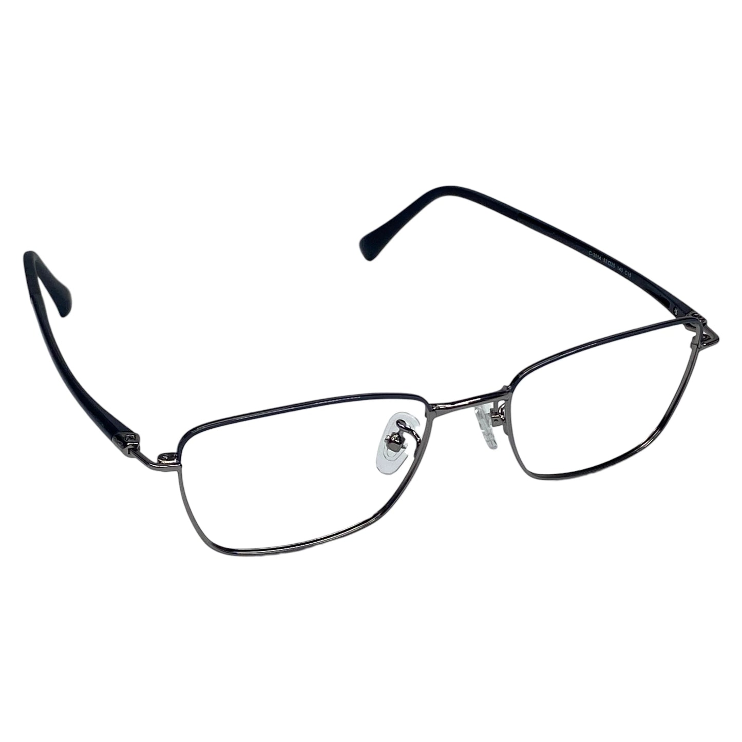 Naru 3014 rectangle stainless steel prescription eyeglasses, side view with adjustable nose pads