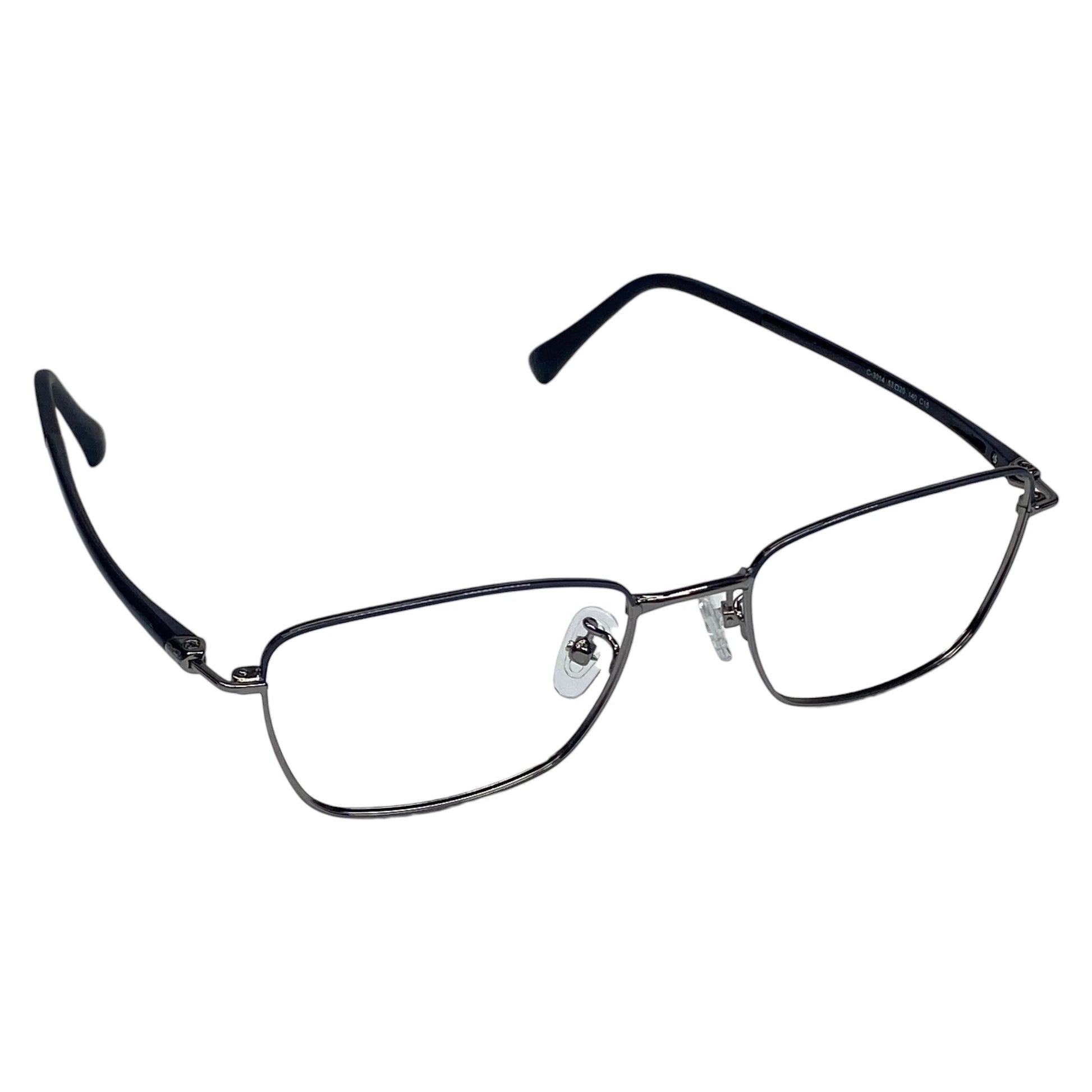 Naru 3014 rectangle stainless steel prescription eyeglasses, side view with adjustable nose pads