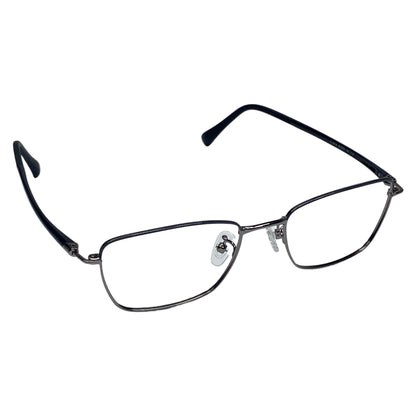 Naru 3014 rectangle stainless steel prescription eyeglasses, side view with adjustable nose pads