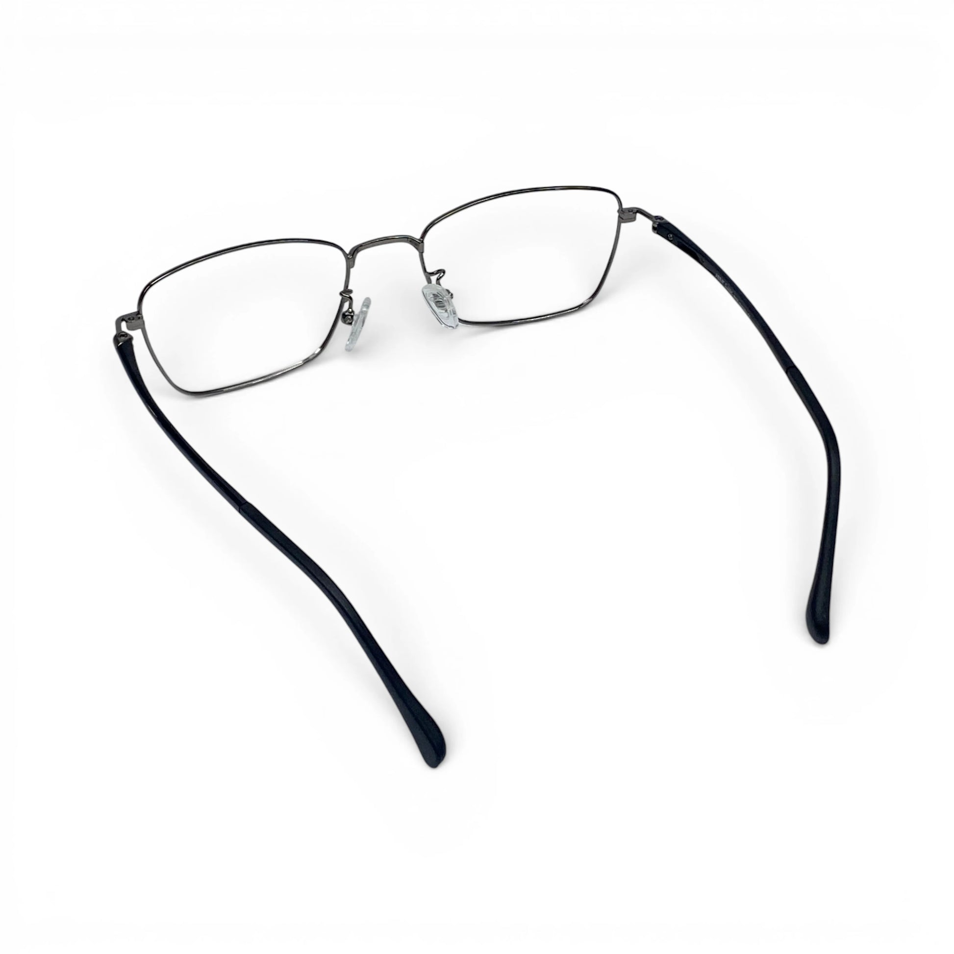 Naru 3014 rectangle metal prescription eyeglasses, back view of ultem temples