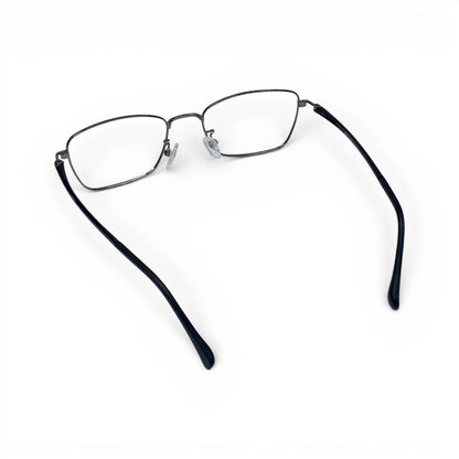 Naru 3014 rectangle metal prescription eyeglasses, back view of ultem temples