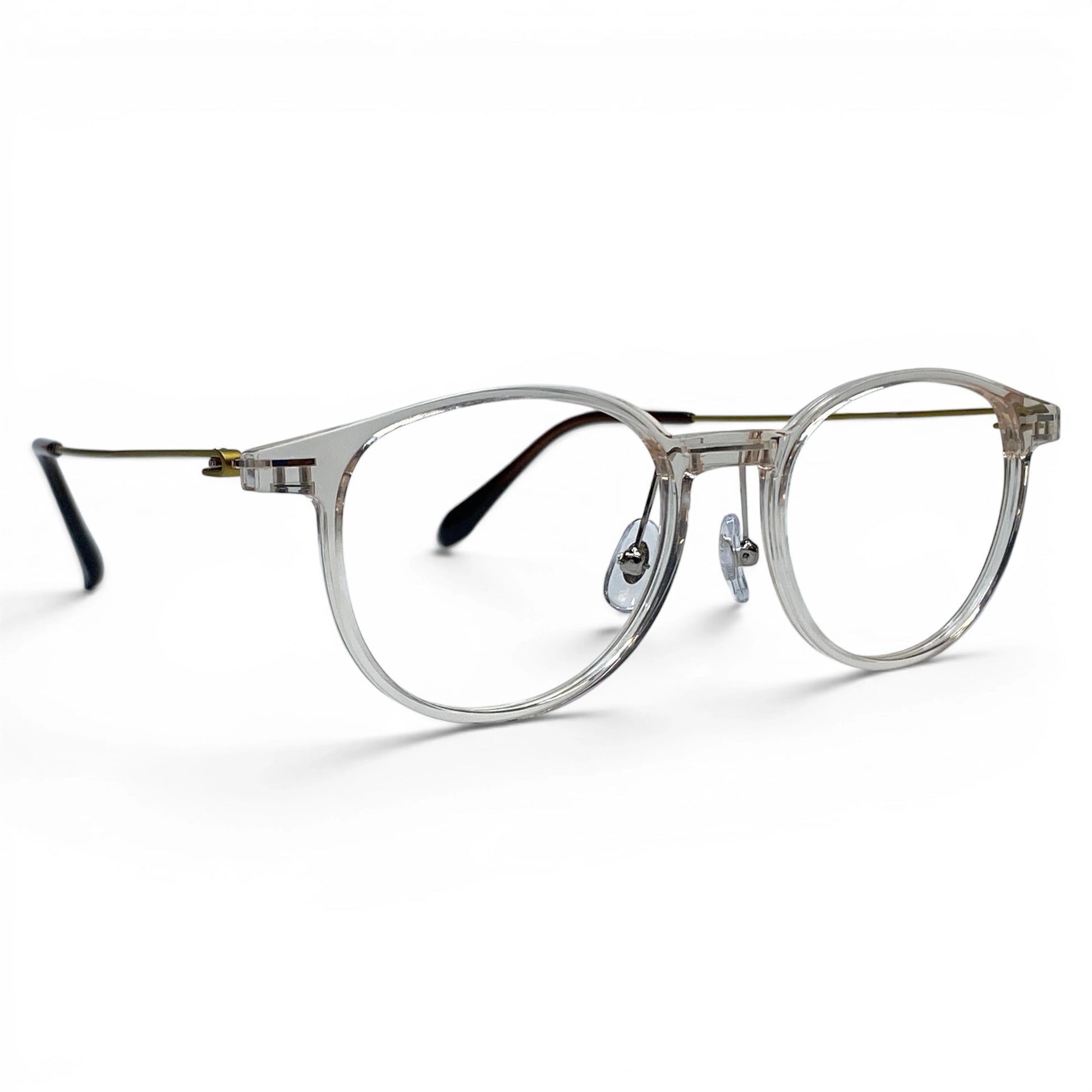Obba 1602 round prescription eyeglasses, front view of ultem front with titanium temples