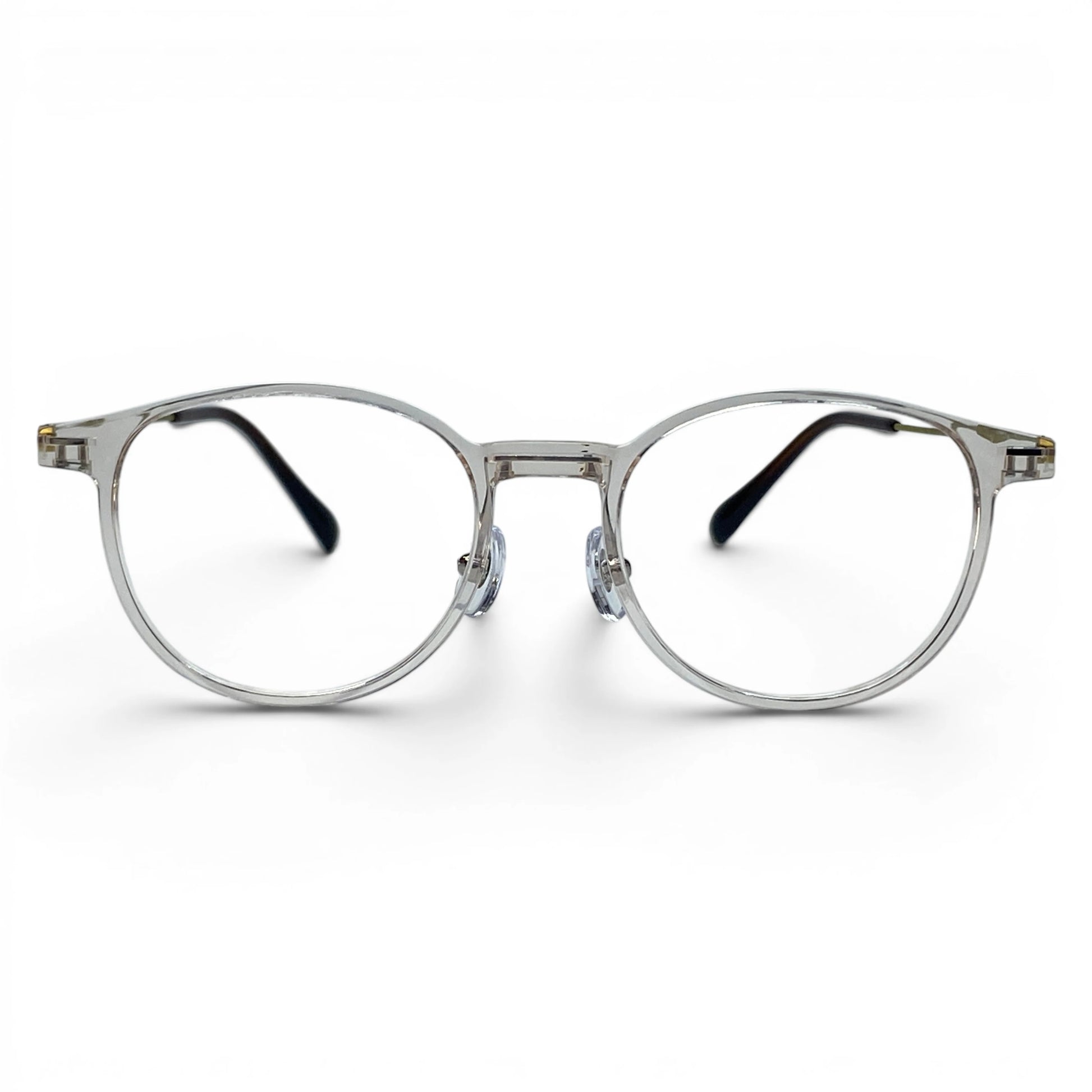 Obba 1602 round titanium ultem prescription eyeglasses in clear, front view