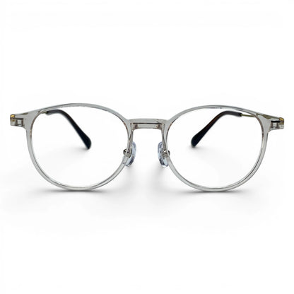 Obba 1602 round titanium ultem prescription eyeglasses in clear, front view