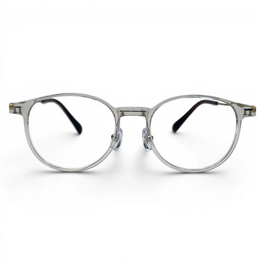 Obba 1602 round titanium ultem prescription eyeglasses in clear, front view