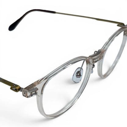 Obba 1602 round titanium ultem prescription eyeglasses, close-up of hinge detail