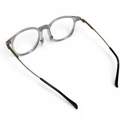 Obba 1602 round titanium ultem prescription eyeglasses, back view with temple tips