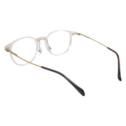 Obba 1602 round ultem front and titanium temple prescription eyeglasses, back view showing adjustable pad arm nosepads and temple tips 