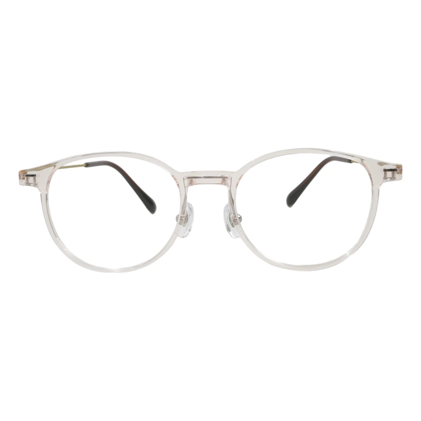 Obba 1602 round ultem front and titanium temple prescription eyeglasses in clear, front view