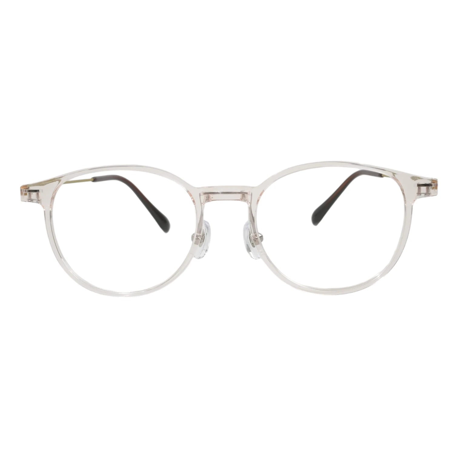 Obba 1602 round ultem front and titanium temple prescription eyeglasses in clear, front view