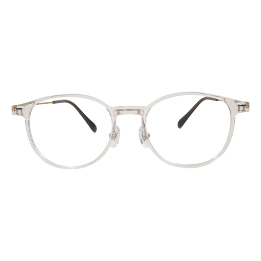 Obba 1602 round ultem front and titanium temple prescription eyeglasses in clear, front view