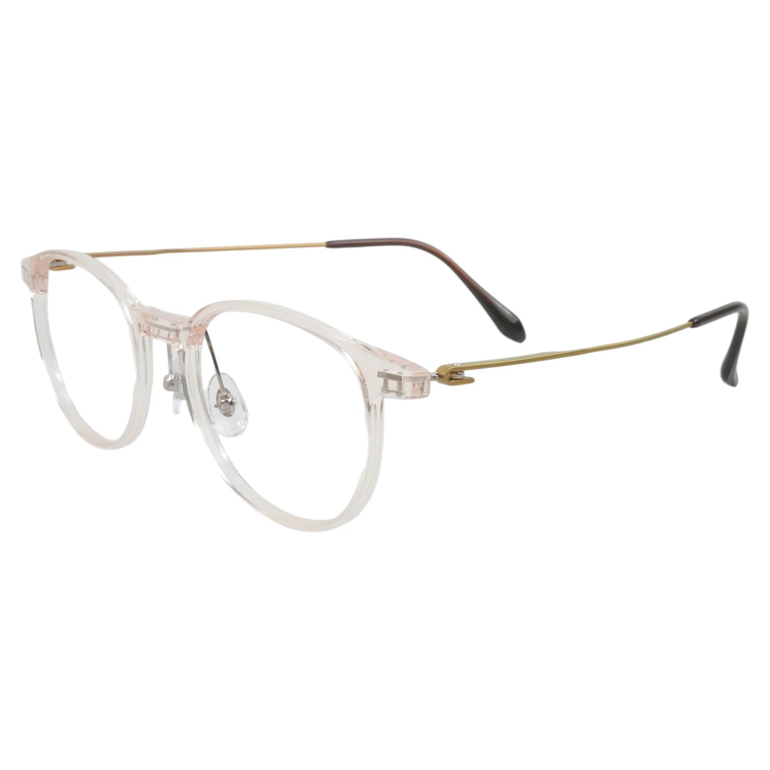 Obba 1602 round ultem front and titanium temple prescription eyeglasses, side view highlighting the sturdy hinge structure
