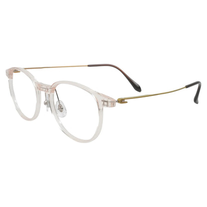 Obba 1602 round ultem front and titanium temple prescription eyeglasses, side view highlighting the sturdy hinge structure