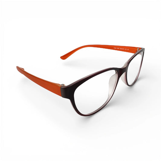Orangebox 586 square TR90 plastic eyeglasses, side view showing integrated nose pads