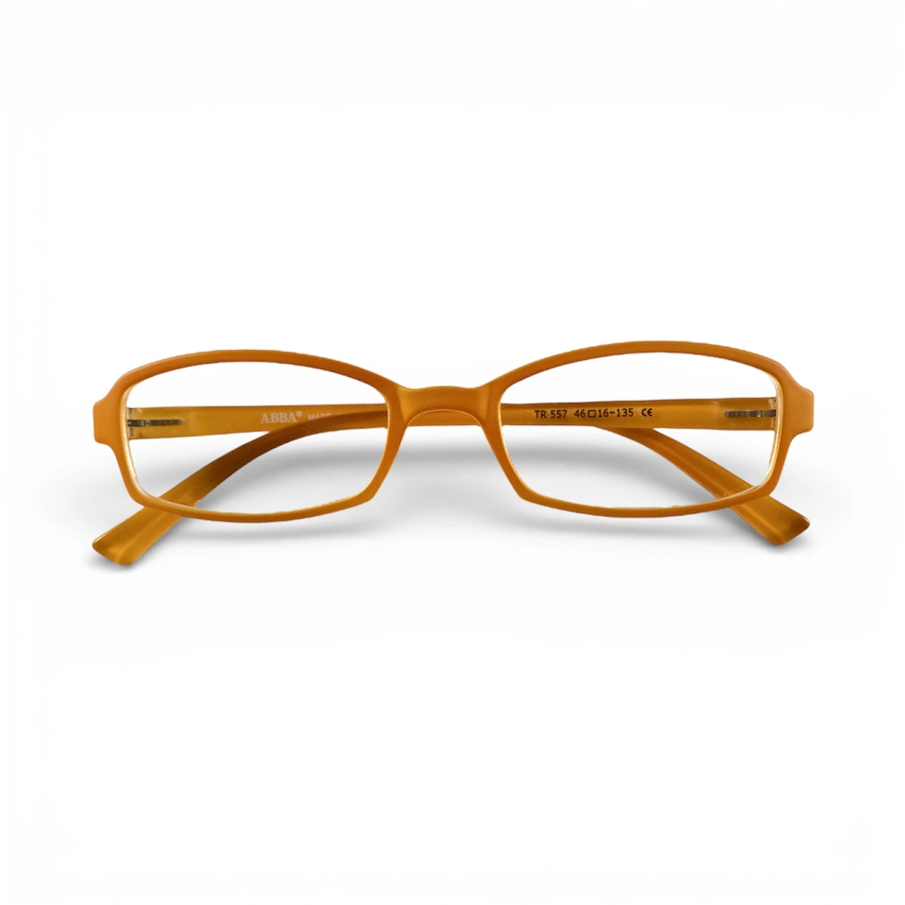 Pororo 557 rectangle TR90 plastic prescription eyeglasses in matte orange, folded view of kids frame