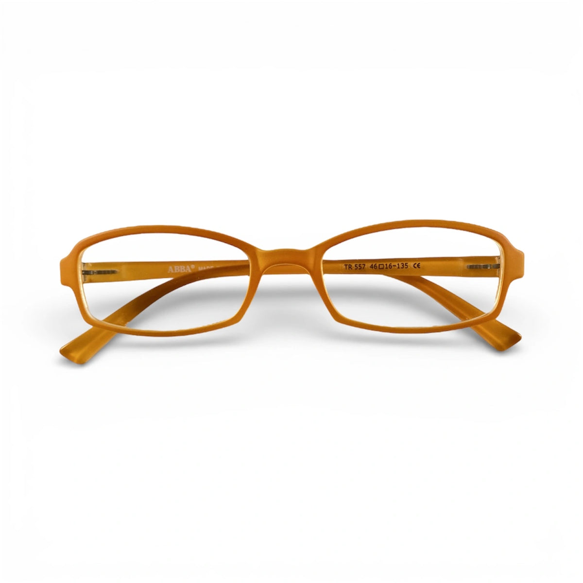 Pororo 557 rectangle TR90 plastic prescription eyeglasses in matte orange, folded view of kids frame