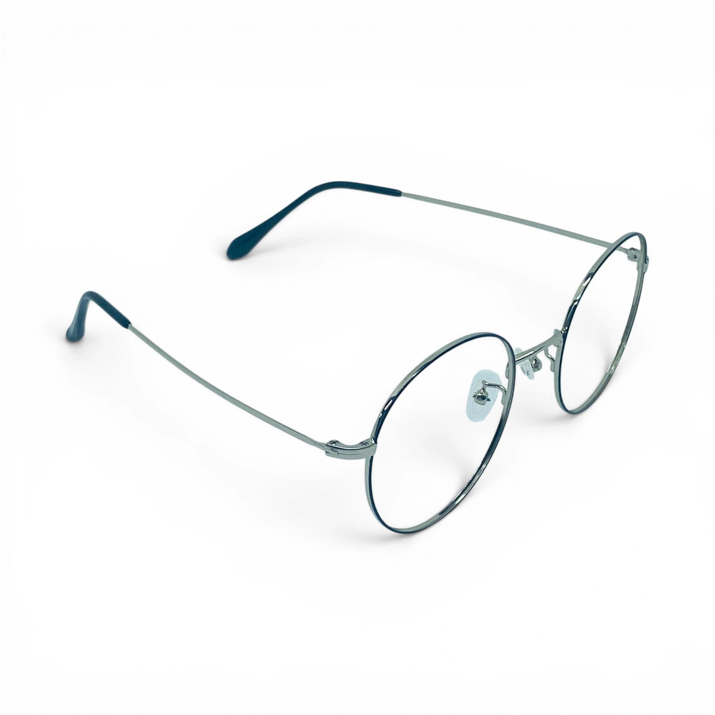 Silver titanium glasses with beta titanium frame, angle view