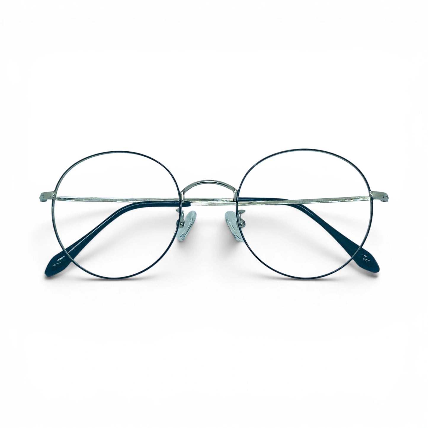 Silver titanium glasses with beta titanium frame, detail view
