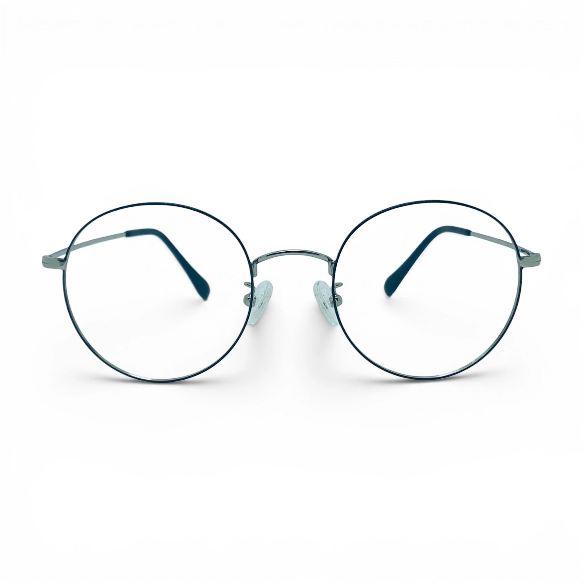 Silver titanium glasses with beta titanium frame, front view