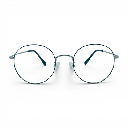 Silver titanium glasses with beta titanium frame, front view