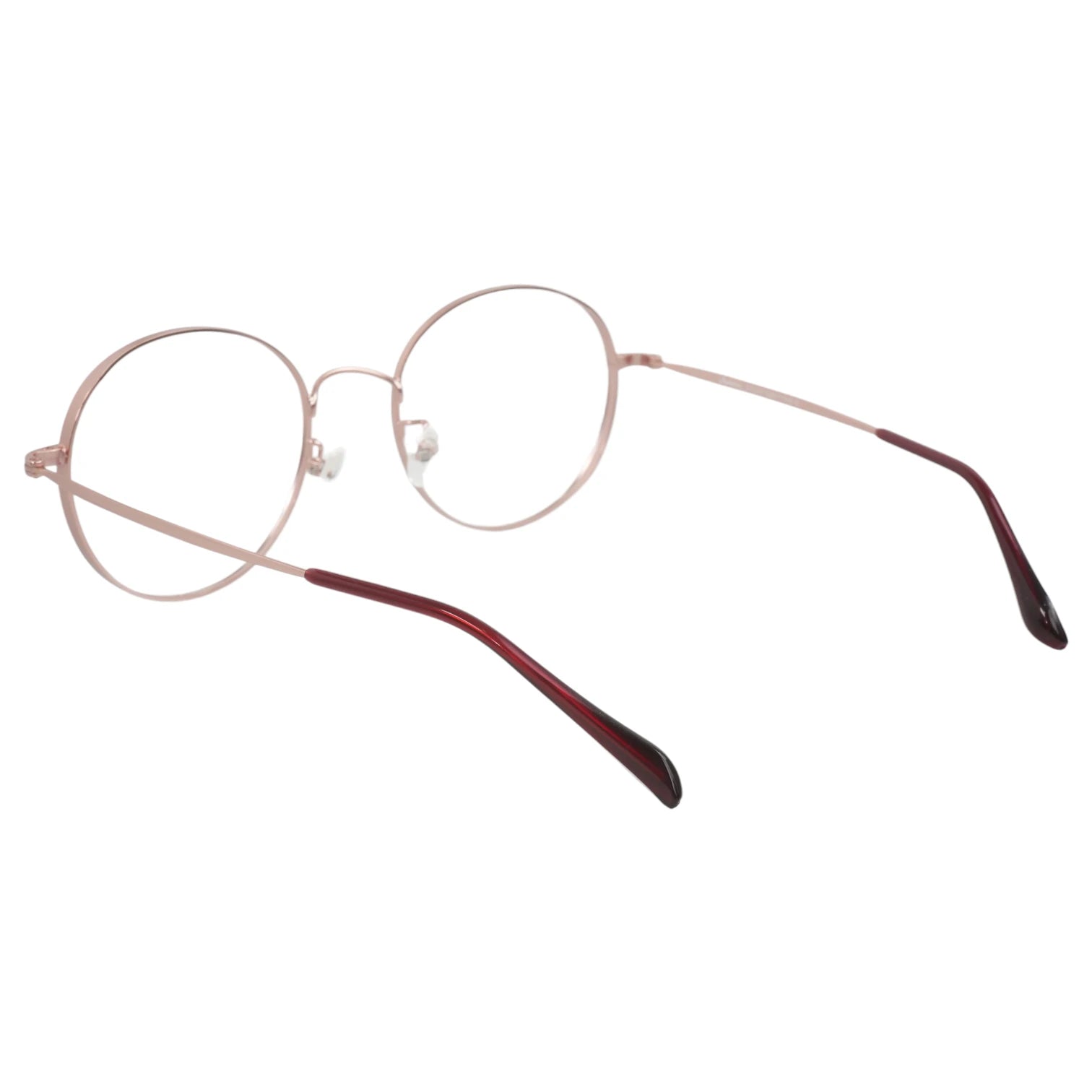 Teyang 8755 round titanium prescription eyeglasses, back view showing wine temple tips