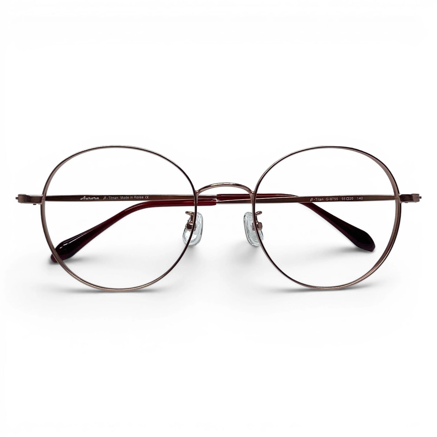 Teyang 8755 round titanium prescription eyeglasses in gold, folded front view