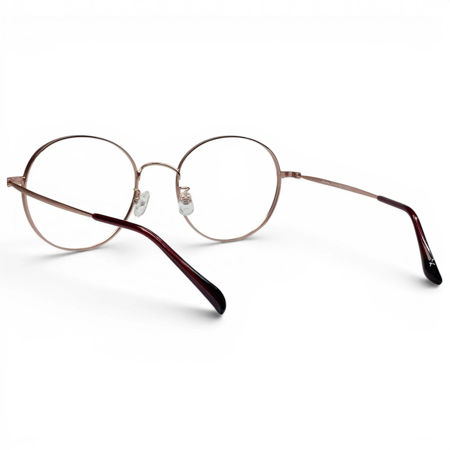 Teyang 8755 round titanium prescription eyeglasses, back view with wine temple tips