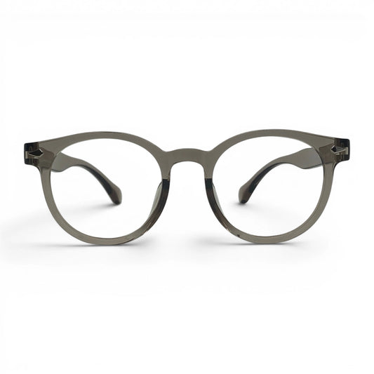 VRM 1017 round ultem plastic prescription eyeglasses in transparent grey, front view