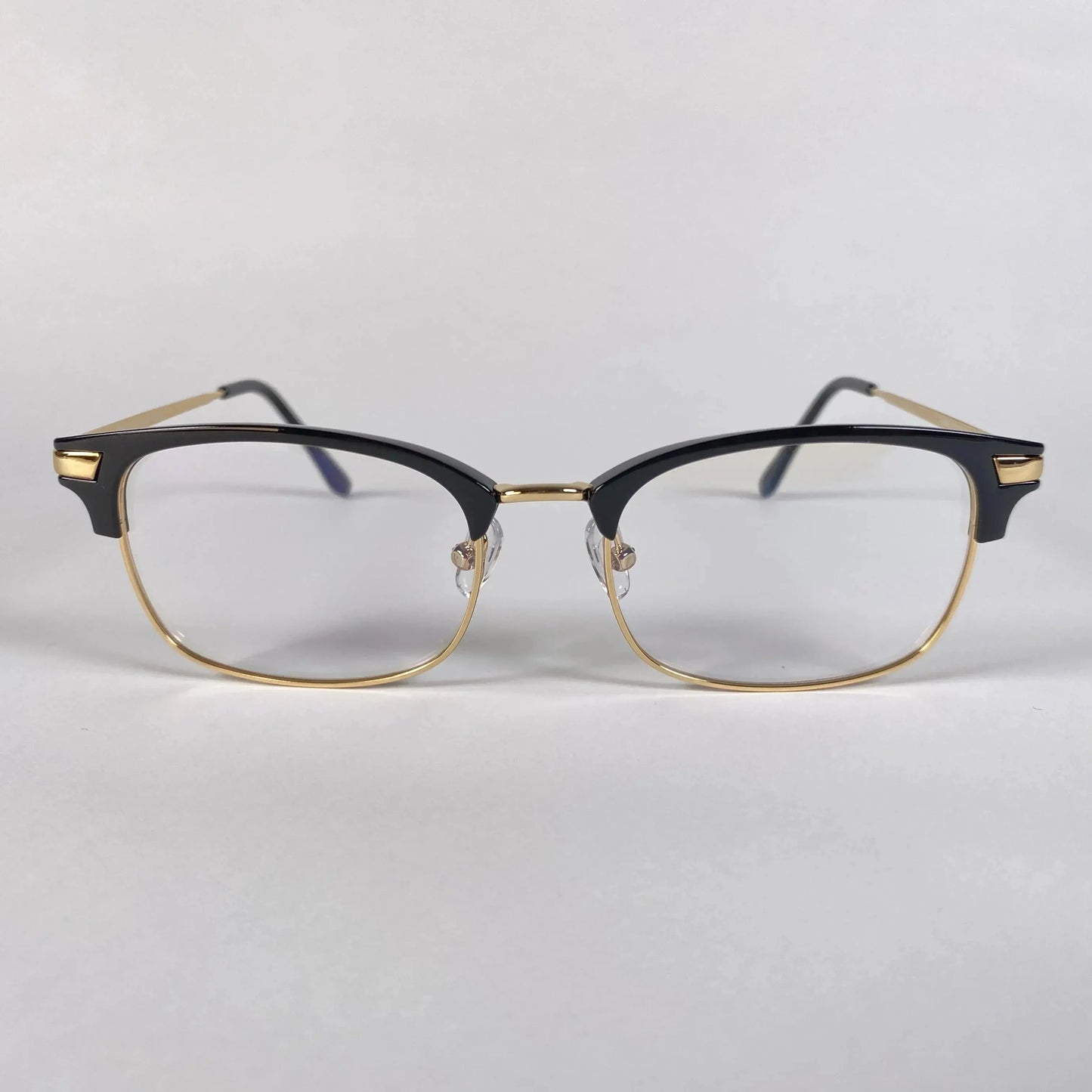 ClubVion 2035 browline eyeglasses front view - semi-rimless black and gold frame inspired by classic Clubmaster style