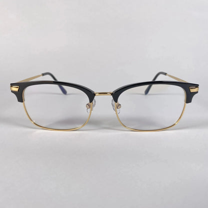 ClubVion 2035 browline eyeglasses front view - semi-rimless black and gold frame inspired by classic Clubmaster style